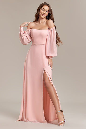 Vestido formal largo con abertura y línea A con abertura